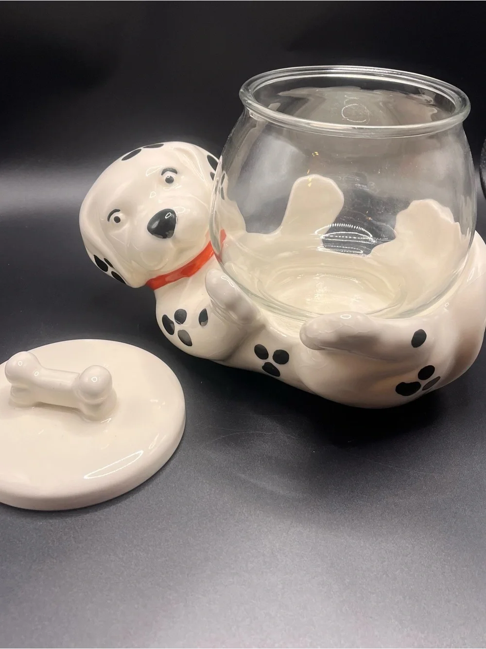 VTG TREASURE CRAFT DALMATIAN TREAT COOKIE JAR Anchor Hocking Fish Bowl Dog Candy